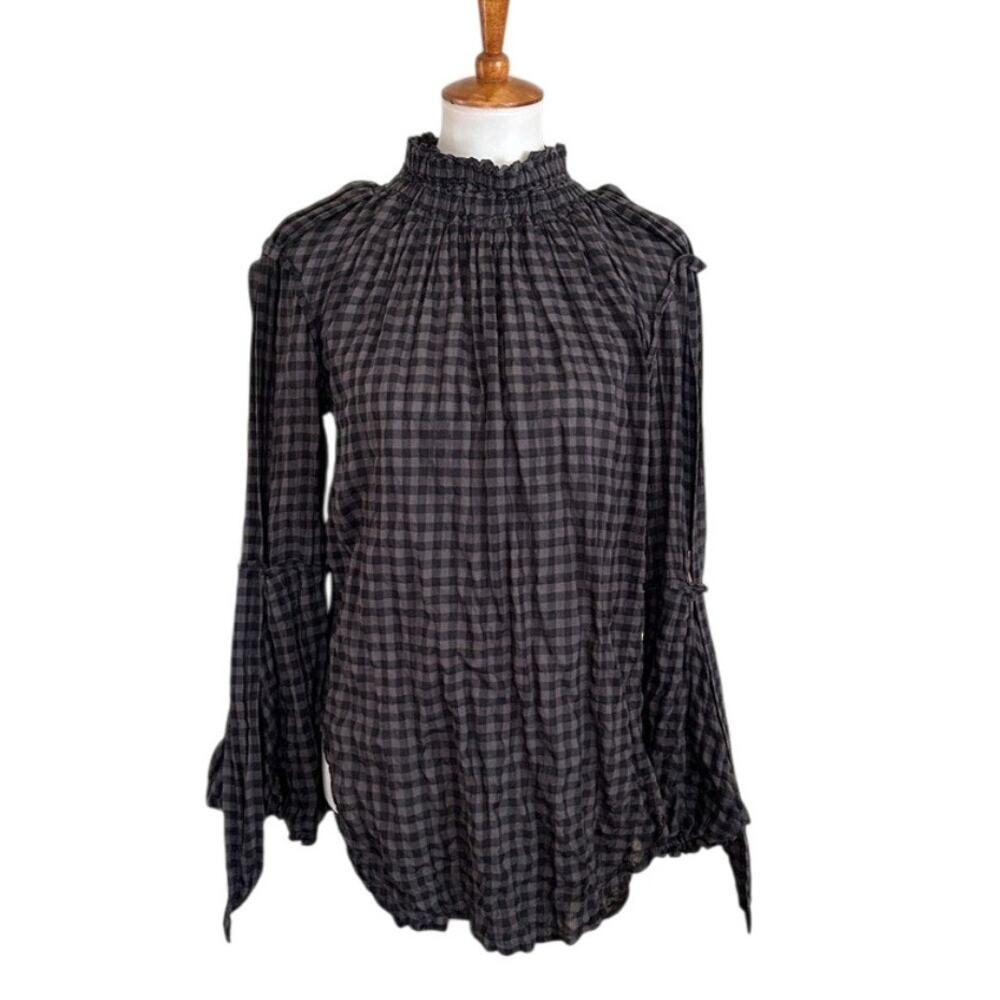 Malia Mills Y2K Gingham Victorian Romantic Tunic Top Ruffle Collar Size 2